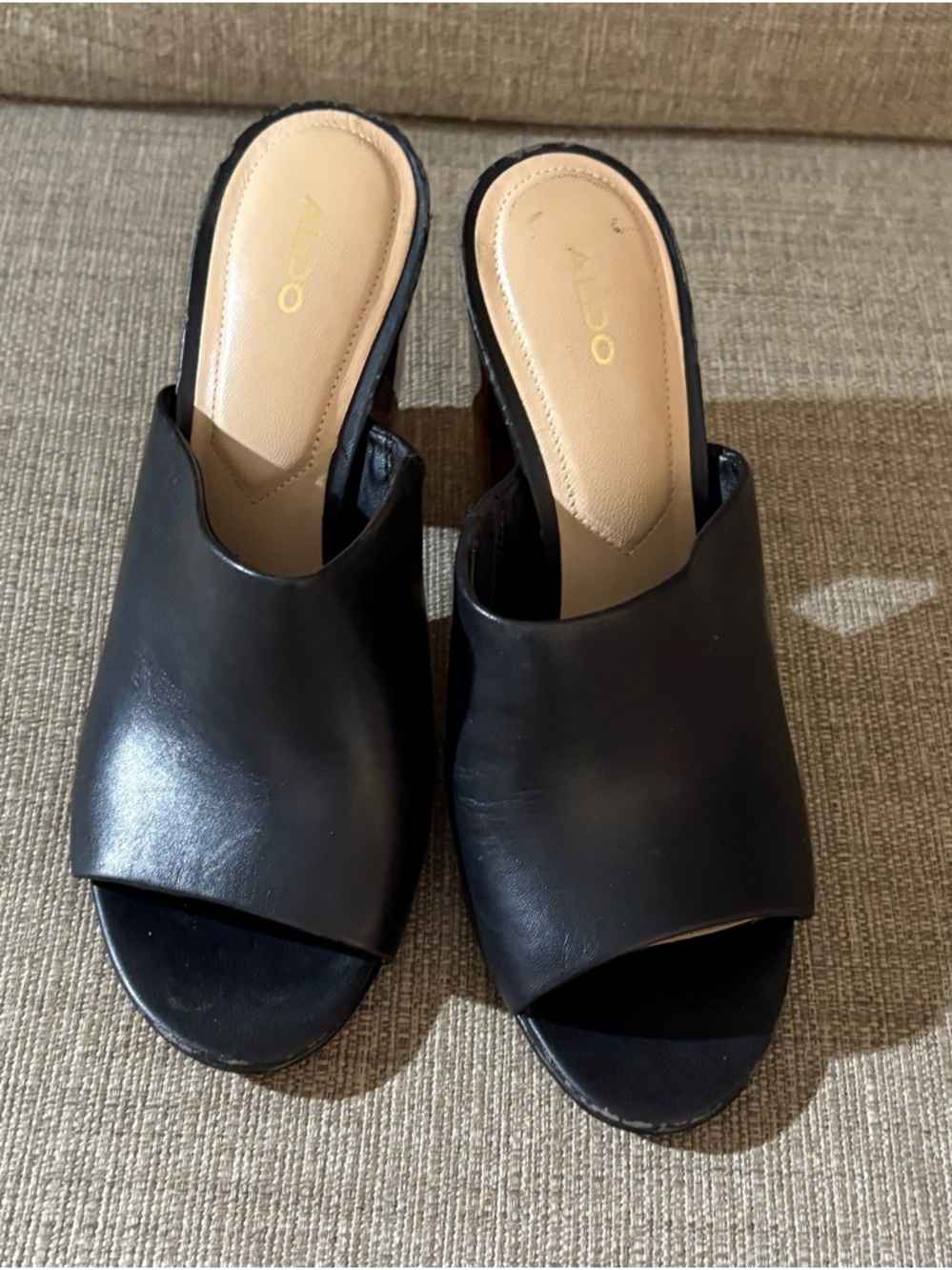 Aldo Black Leather Open-Toe Mule Slides